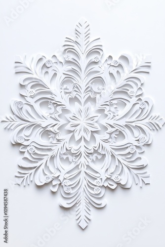 Intricate paper snowflake cutout, DIY holiday decor, white on white