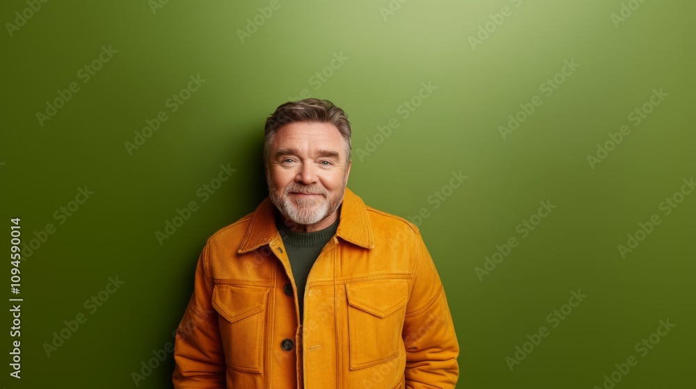 Smiling Senior Man with a Bright Expression on green Background. Smiling Senior Man with a Bright Expression on green Background.
