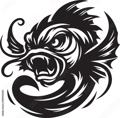Angry catfish with sharp fins and an arched back vector silhouette