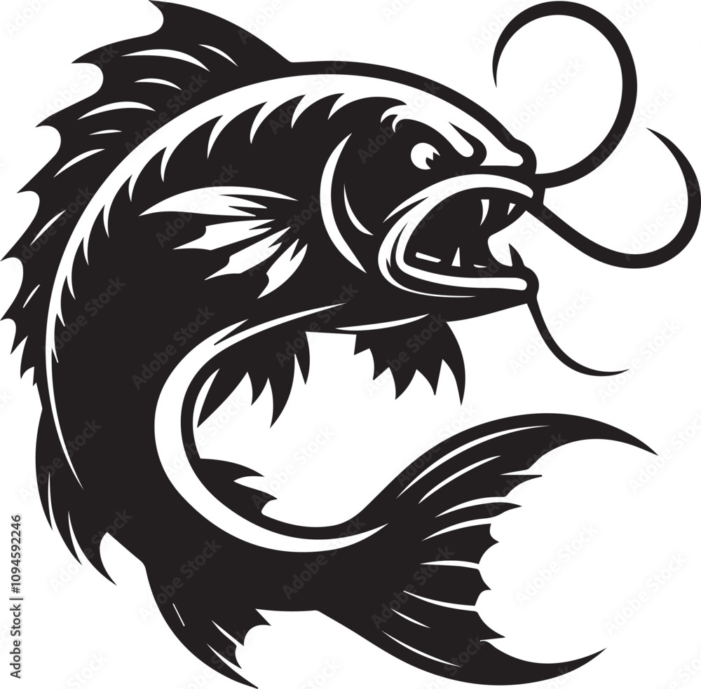 Obraz premium Angry catfish with sharp fins and an arched back vector silhouette