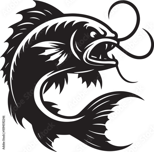 Angry catfish with sharp fins and an arched back vector silhouette