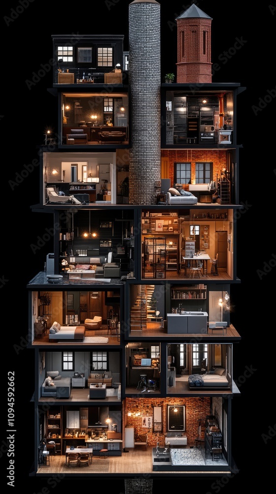 Tiny house features a modern two-story design with glass windows, illuminated interiors, and a balcony set in a serene environment at night Tiny house features a modern two-story design with glass windows, illuminated interiors, and a balcony set in a serene environment at night