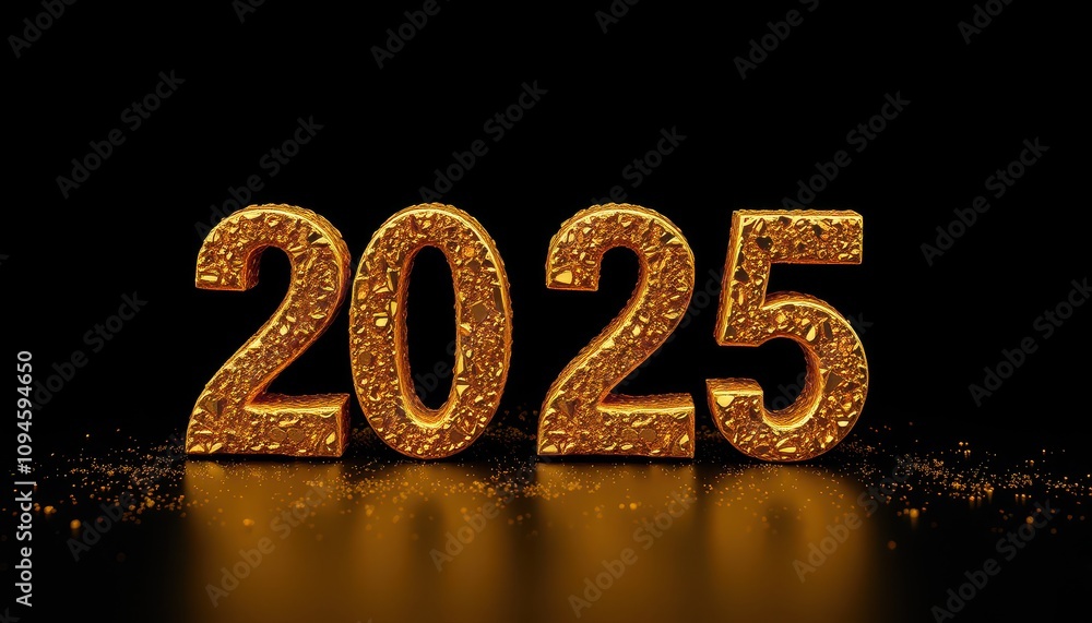 2025 New Year, Shiny Golden 2025 Numbers on Elegant Black Background 2025 New Year, Shiny Golden 2025 Numbers on Elegant Black Background