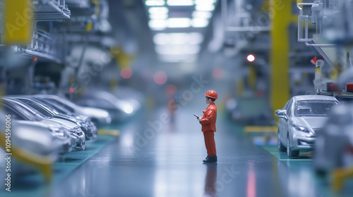 Wallpaper Mural Miniature of a Worker on an Automotive Assembly Line Torontodigital.ca