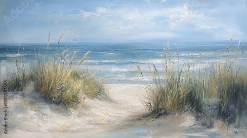 Coastal Dunes with Grasses and a View of the Sea