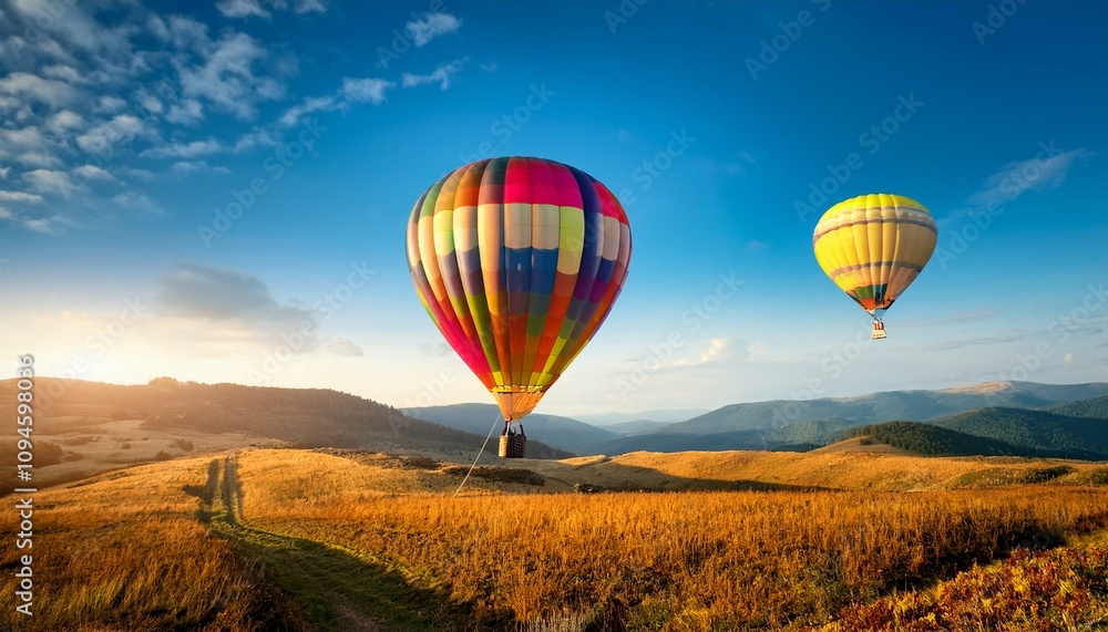 Obraz premium A Mesmerizing Sight: Colorful Hot Air Balloon Illuminates the Day Sky