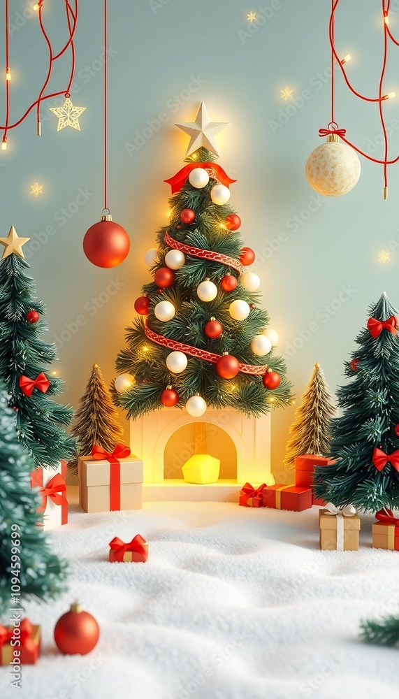 Christmas tree with presents and ornaments on a white background. Christmas tree with presents and ornaments on a white background.