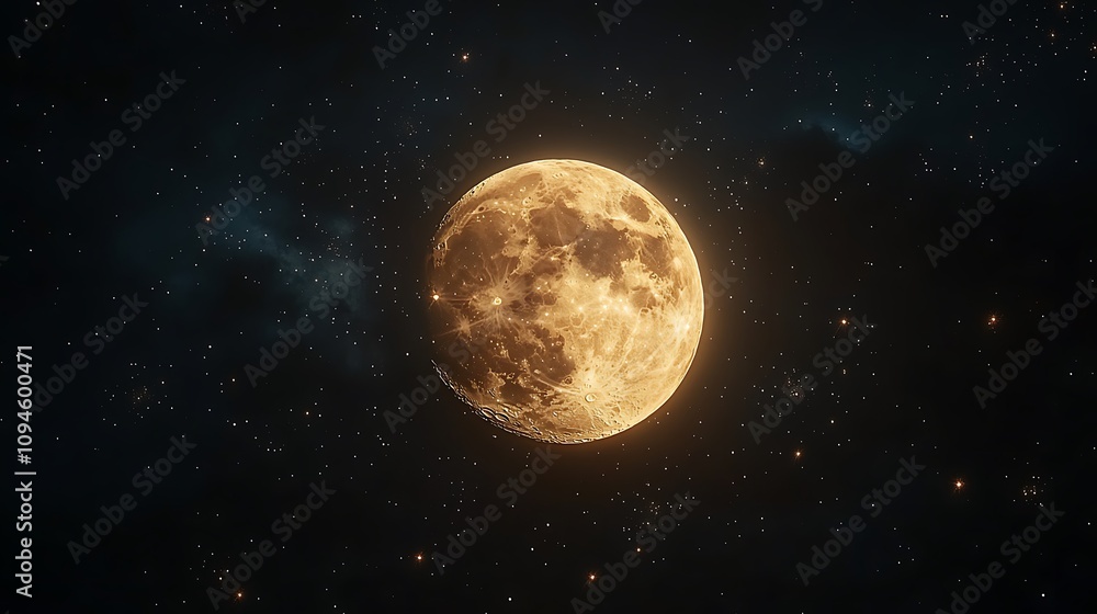 Full golden moon in a starry night sky. Full golden moon in a starry night sky.