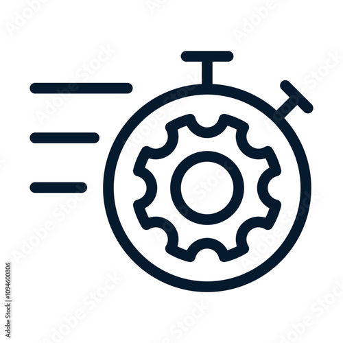 Stopwatch, gear. Concept of acceleration of butterfly process. Vector linear icon isolated on white background.