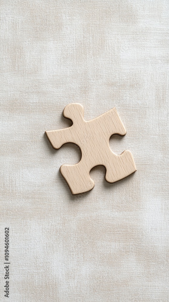 Single Wooden Puzzle Piece on Textured Neutral Background for Conceptual and Minimalist Design Single Wooden Puzzle Piece on Textured Neutral Background for Conceptual and Minimalist Design