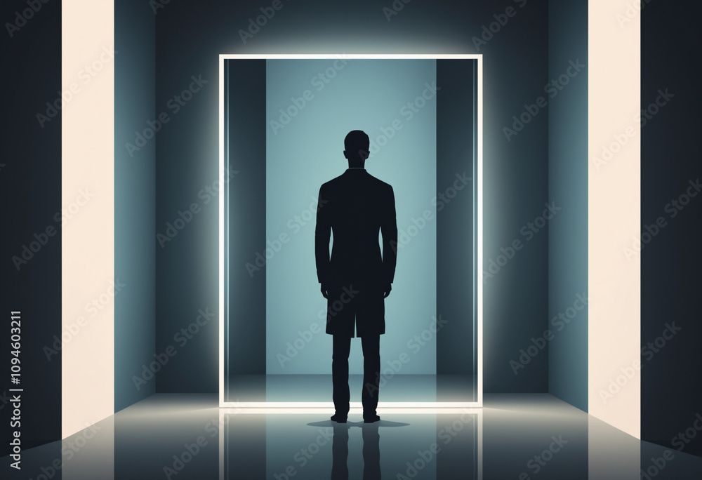Man standing in glowing doorway of light Man standing in glowing doorway of light