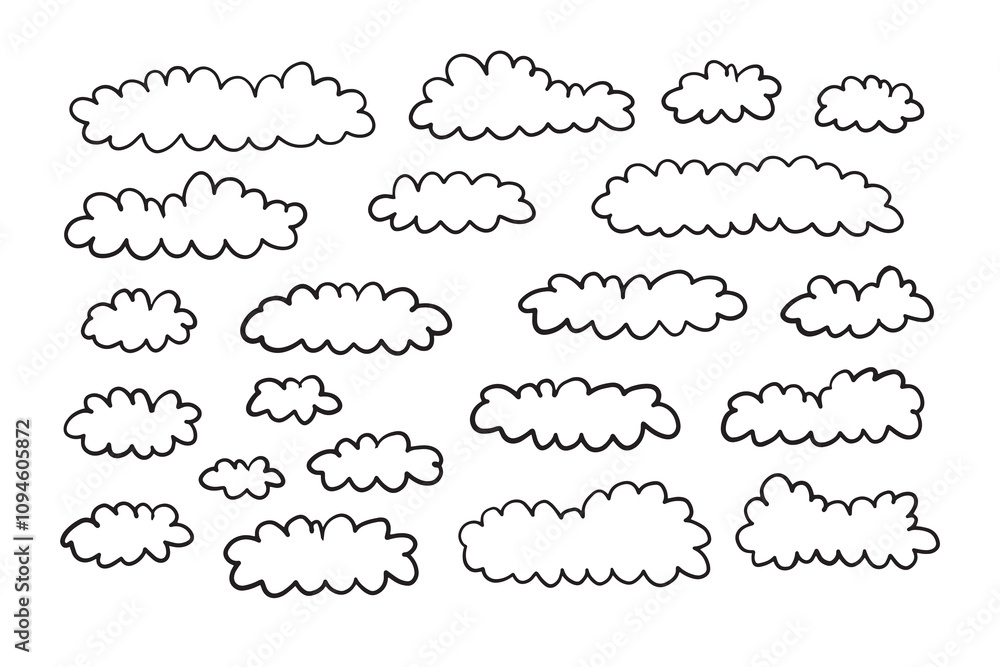 Doodle line cloud hand drawn in the sky Doodle line cloud hand drawn in the sky