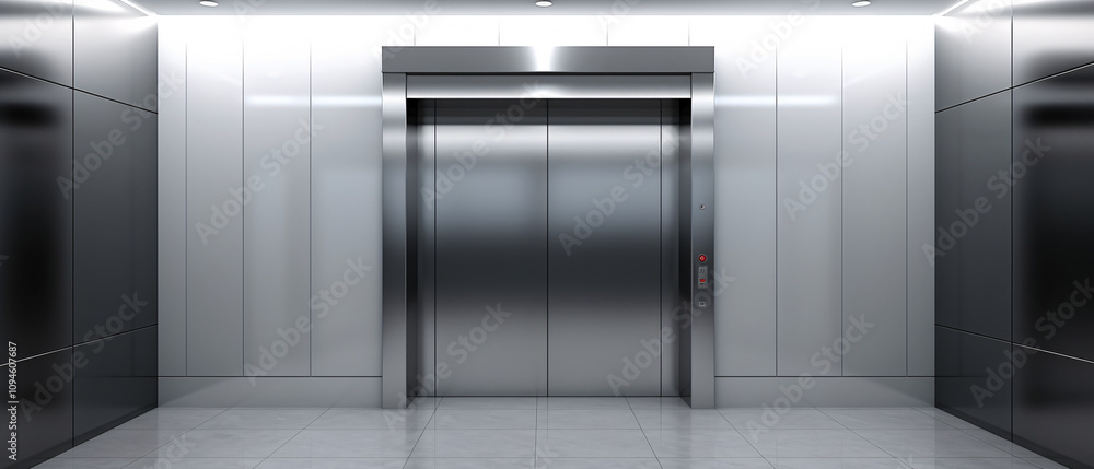 A blank billboard or poster next to an empty elevator cabin, offering a space for advertisement or design placement.
A blank billboard or poster next to an empty elevator cabin, offering a space for advertisement or design placement.