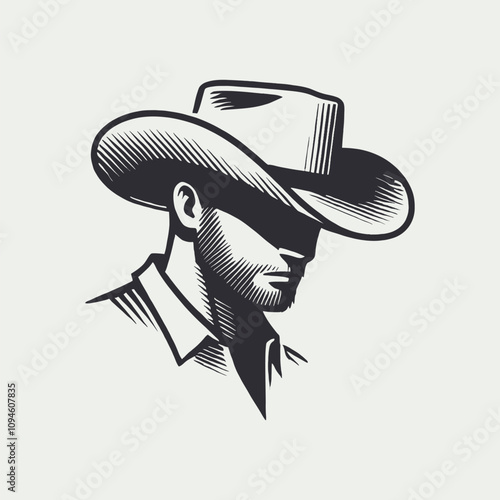 Minimalist Vector Illustration of a Cowboy in Hat