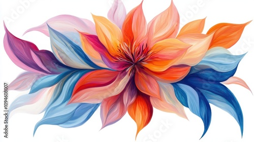 Abstract flower artwork with multicolored petals in a flowing arrangement.