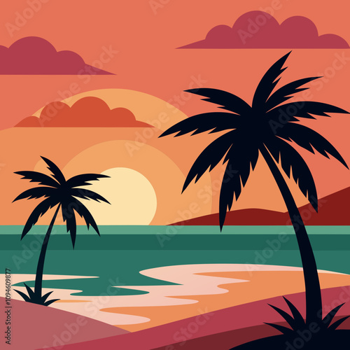 sunset on the beach palm trees