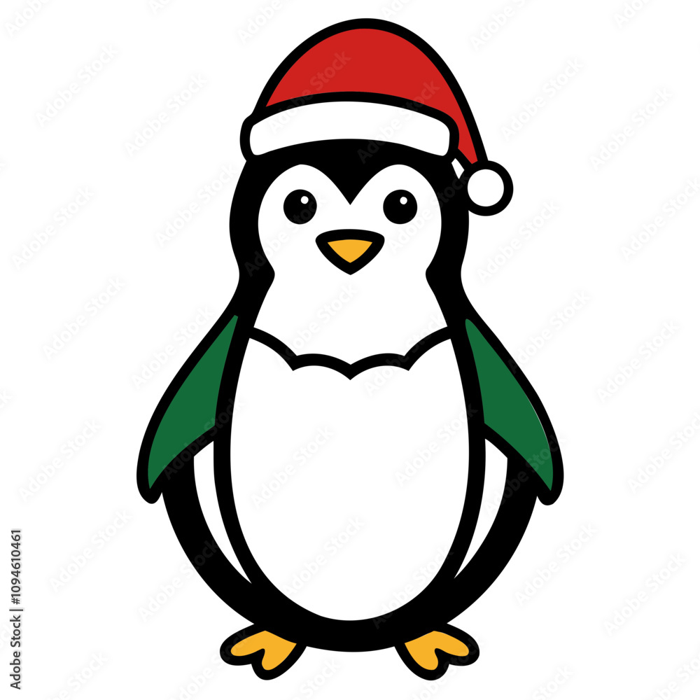 A Cute Christmas Penguin wearing a Santa clause hat and scarf Vector Silhouette Isolated on a Transparent background A Cute Christmas Penguin wearing a Santa clause hat and scarf Vector Silhouette Isolated on a Transparent background