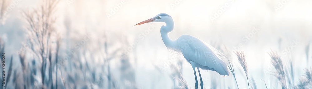 Serene blue heron standing in a misty, tranquil landscape. Peaceful nature scene, perfect for calming backgrounds. Serene blue heron standing in a misty, tranquil landscape. Peaceful nature scene, perfect for calming backgrounds.