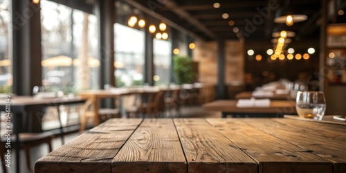 Wallpaper Mural Rustic Wooden Tabletop in a Cozy Restaurant Setting with Warm Lighting and Blurred Background Torontodigital.ca