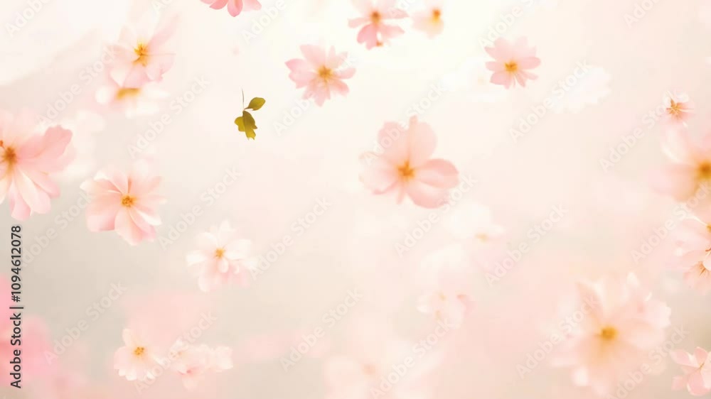 Gentle tilt-up video of cherry blossom petals in soft, pastel hues. a gentle breeze carries the petals, creating a serene atmosphere Gentle tilt-up video of cherry blossom petals in soft, pastel hues. a gentle breeze carries the petals, creating a serene atmosphere