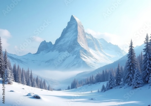 Wallpaper Mural Majestic snow-covered mountain peak rises above a tranquil winter landscape during daylight Torontodigital.ca