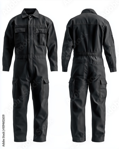 Black coverall showing front and back view