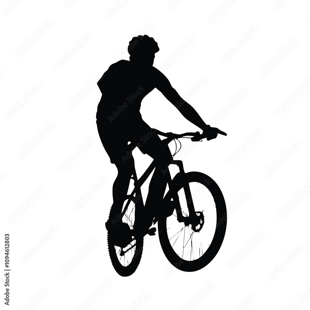 Obraz premium A man is riding a bicycle. He is wearing a helmet. He is giving a thumbs up