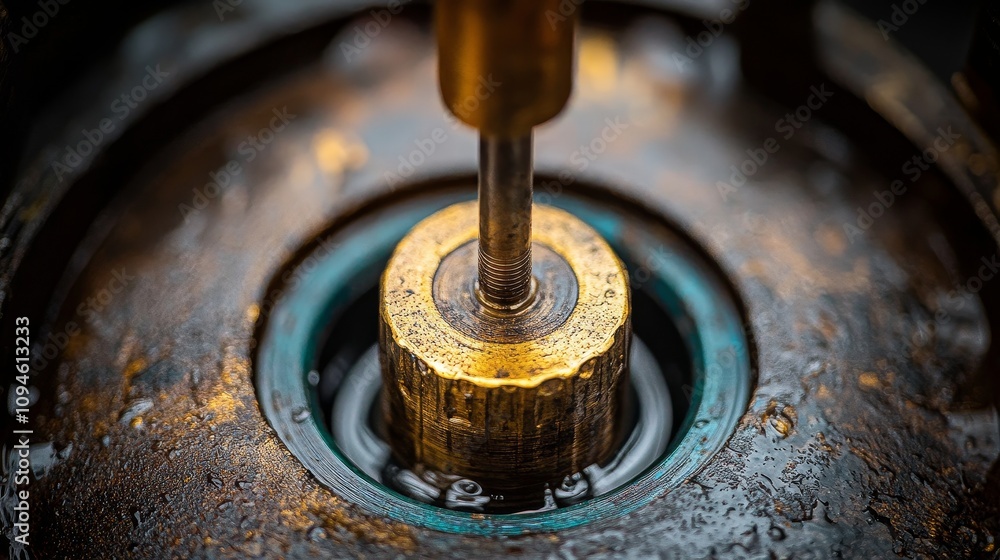 Close-up of a worn brass component with a metal rod inserted into it Close-up of a worn brass component with a metal rod inserted into it