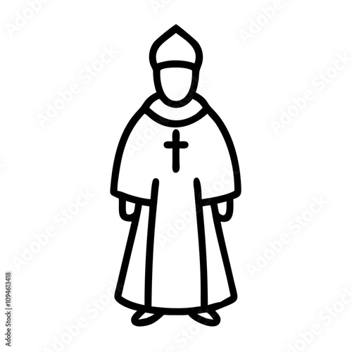 Outline of a religious leader in ceremonial attire with a cross symbol, suitable for educational materials or religion-themed designs