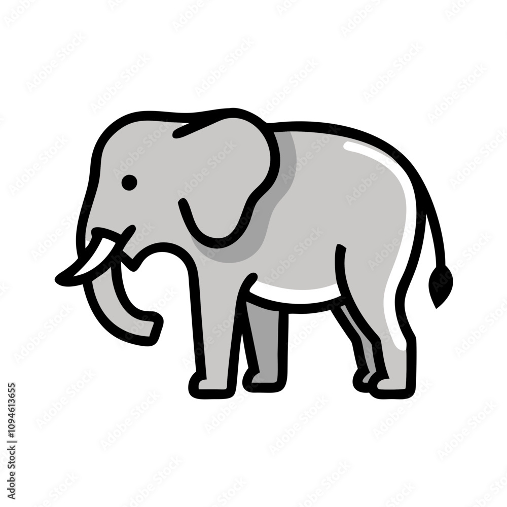 Fototapeta premium Cute elephant standing on a plain background, showcasing large ears, a long trunk, and a small tail, representing a playful and friendly demeanor while capturing the essence of wildlife