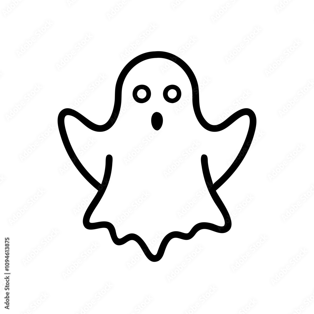 Cute cartoon ghost with wide eyes and an open mouth, perfect for festive decorations and Halloween themes Cute cartoon ghost with wide eyes and an open mouth, perfect for festive decorations and Halloween themes