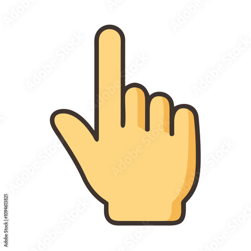 Hand gesture with raised index finger signaling for attention in a simple graphic design suitable for various contexts