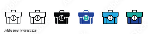 An outline style icon of business bag.  Briefcase With money. vector stock. 