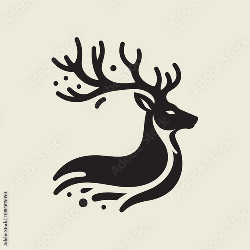 A drawing of a deer with antlers. Deer Silhouette with a beige background.