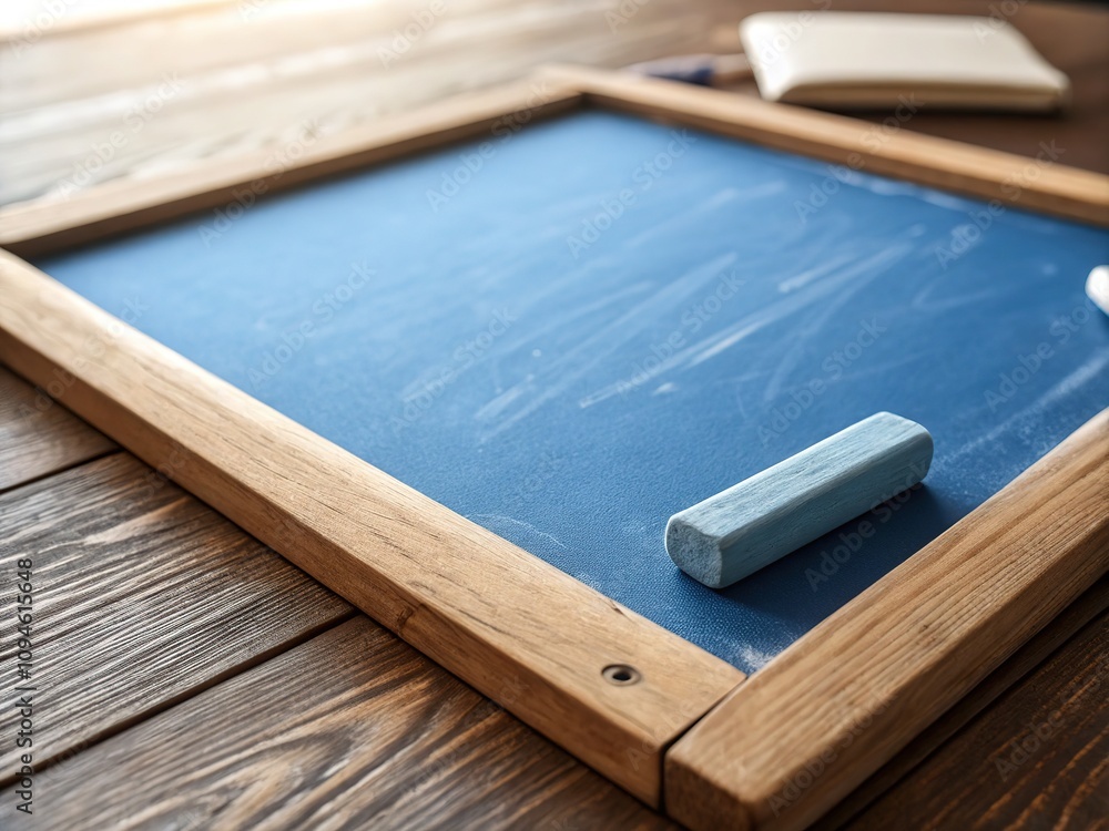 Fototapeta premium Digitally rendered blue chalkboard, framed in wood.