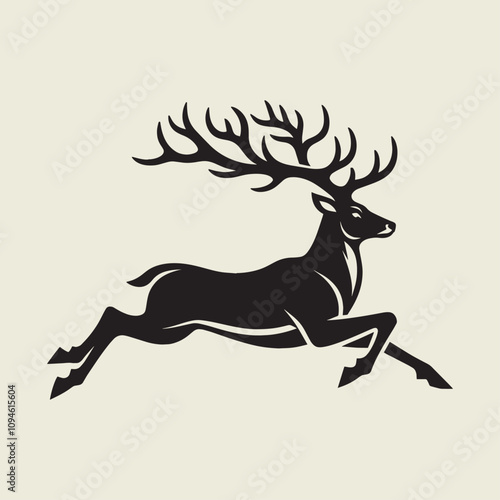 A drawing of a deer with antlers. Deer Silhouette with a beige background.