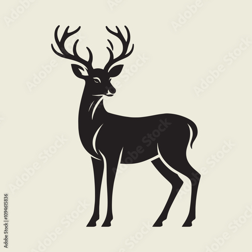 A drawing of a deer with antlers. Deer Silhouette with a beige background.
