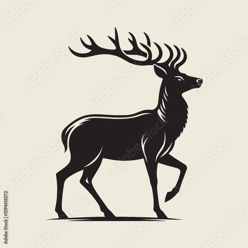 A drawing of a deer with antlers. Deer Silhouette with a beige background.
