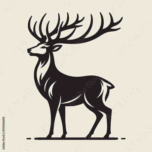 A drawing of a deer with antlers. Deer Silhouette with a beige background.