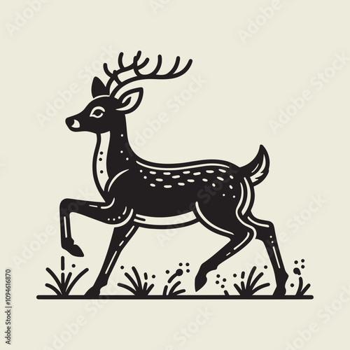 A drawing of a deer with antlers. Deer Silhouette with a beige background.