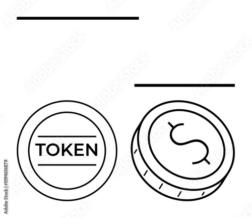 Two coins labeled TOKEN and detail the evolving world of digital currencies. Ideal for presentations, fintech, digital wallets, blockchain technology, investment discussions, and modern financial