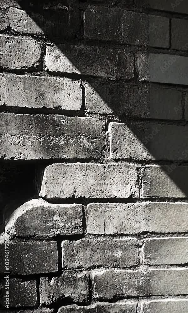 Close-Up View of Textured Brick Wall with Shadow Play, Showcasing ...