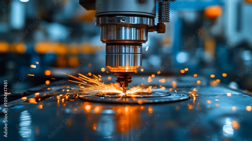 Close-up of a CNC Machine Cutting Metal with Sparks Flying Close-up of a CNC Machine Cutting Metal with Sparks Flying