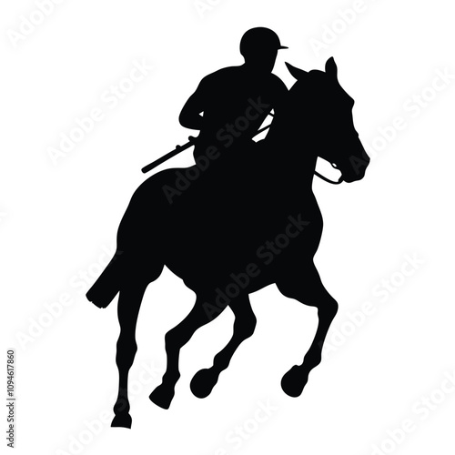 A woman is riding a horse. The horse is black. The woman is wearing a helmet