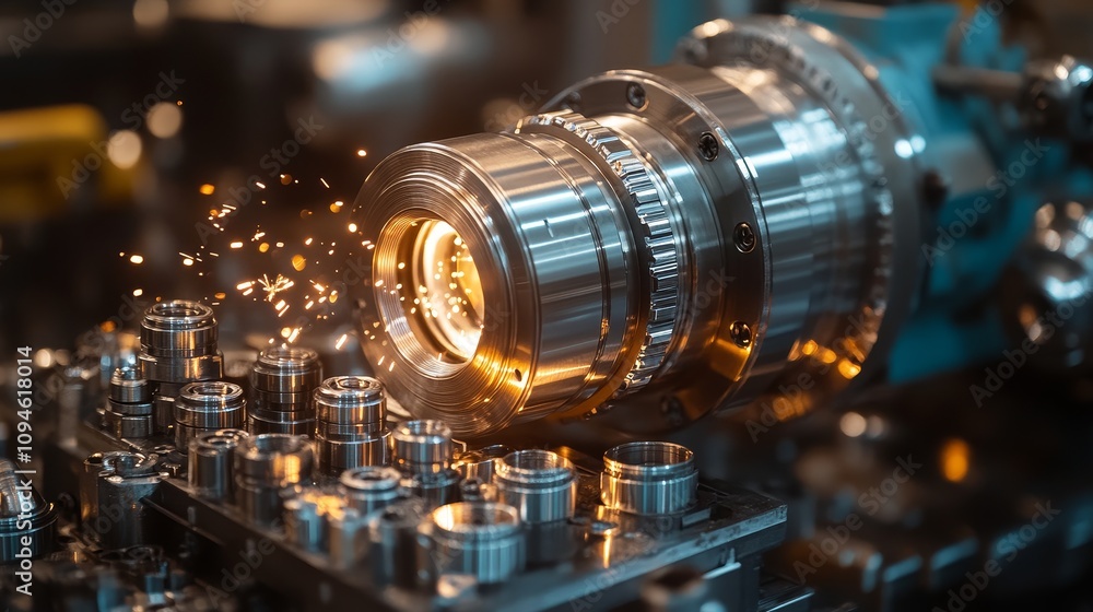 Close-up of a Metal Part Being Machined with Sparks Flying Close-up of a Metal Part Being Machined with Sparks Flying