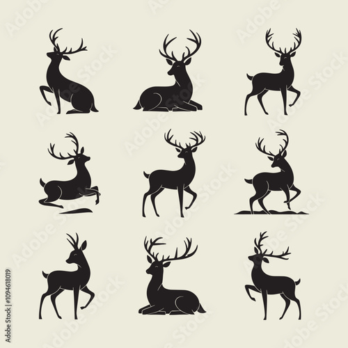 A drawing of a deer with antlers. Deer Silhouette with a beige background.