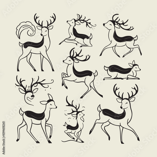 A drawing of a deer with antlers. Deer Silhouette with a beige background.