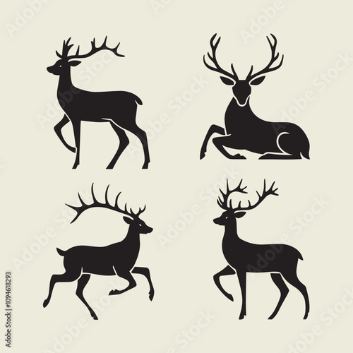 A drawing of a deer with antlers. Deer Silhouette with a beige background.