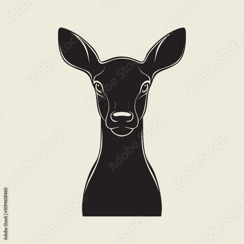 A drawing of a deer with antlers. Deer Silhouette with a beige background.