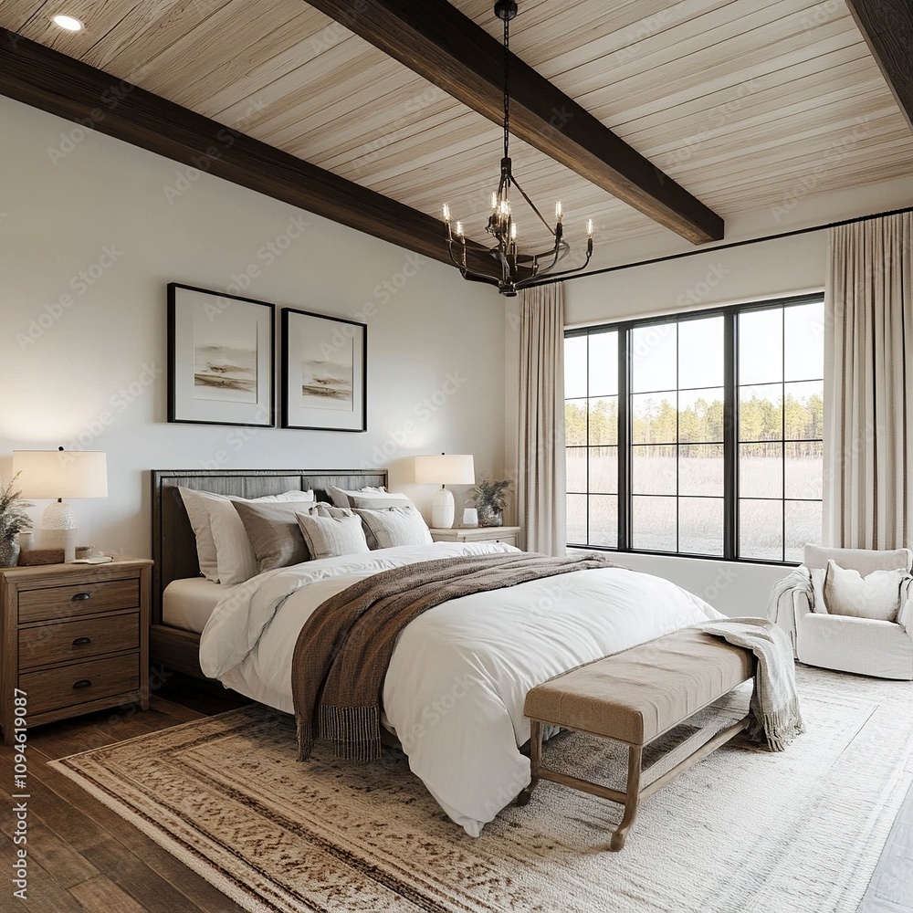 Fototapeta premium modern farmhouse bedroom generative ai